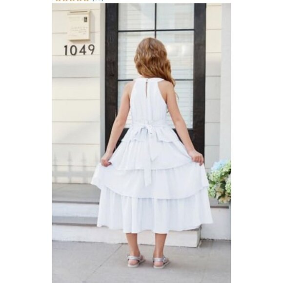 Grace Karin Girls White Sleeveless Tiered Maxi Dress Size 10Y Chiffon Backless - Picture 2 of 10
